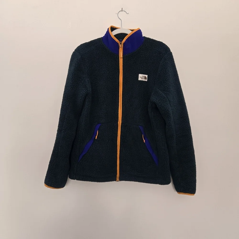 The North Face Fleece Full Zip Jacket, Hunter green purple and orange Size M